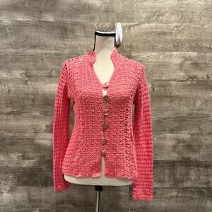 JH Collectives Crotchet buttoned Sweater Top in a Linen/Cotton Blend.